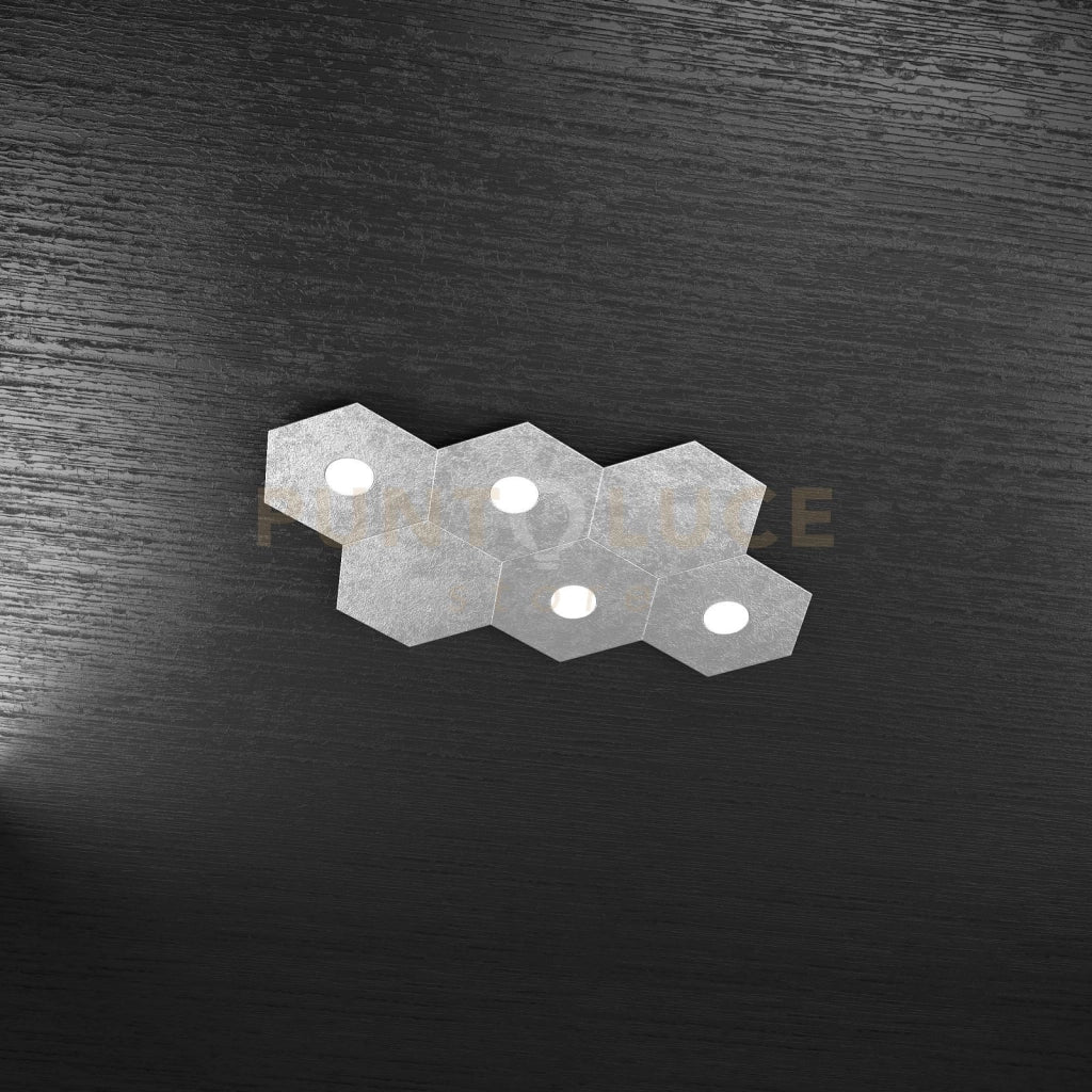 HEXAGON APPLIQUE-PLAFONIERA 4 LUCI + 2 DECORATIVO FOGLIA ARGENTO 1142-4L2D-FA