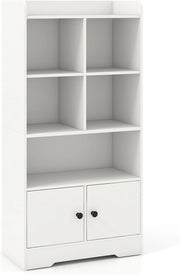 Libreria a 5 Ripiani, Scaffale con 5 Cubi Aperti e Armadio a 2 Porte, Libreria Autoportante con Kit Antiribaltamento per Soggiorno, Camera da Letto e Studio, 60 x 29,5 x 120 cm, Bianco
