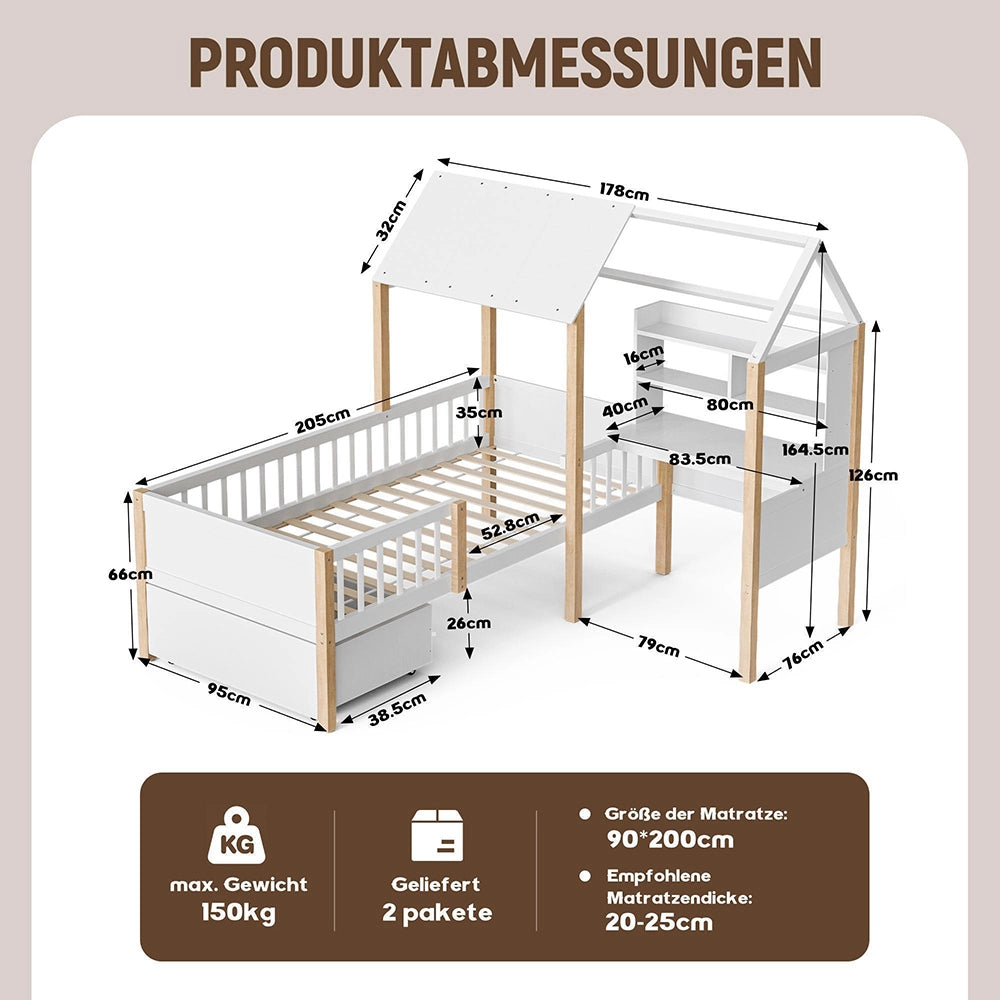 Letto bambino 90x200cm?- Xylo - scrivania L cassetti bianco