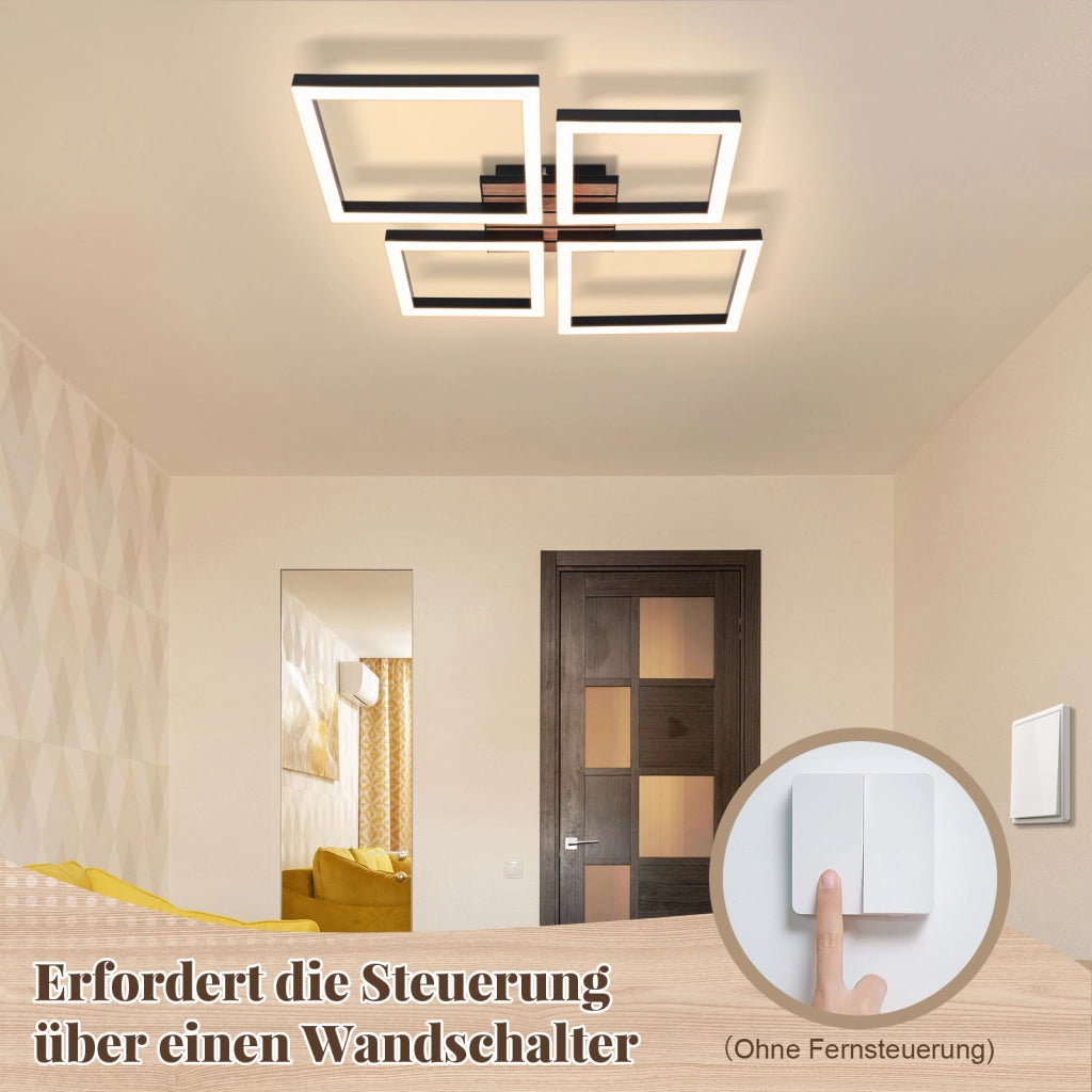 ZMH Plafoniera LED nera 32W design moderno luce bianca calda 3000K forma quadrata per camera da letto soggiorno