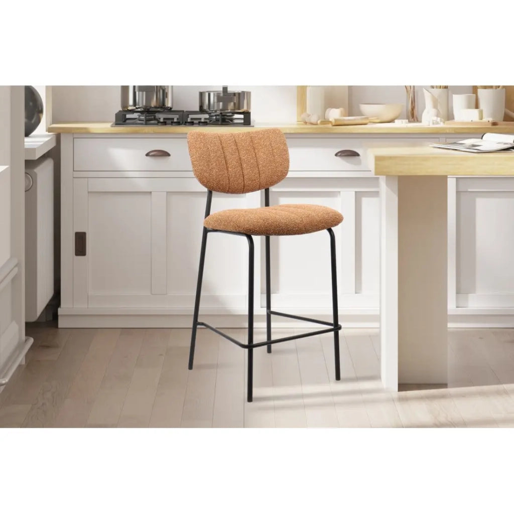 Sedia da bancone VENTURA – Tessuto arancione – Gambe in metallo nero – Altezza 97 cm – Stile design/industriale