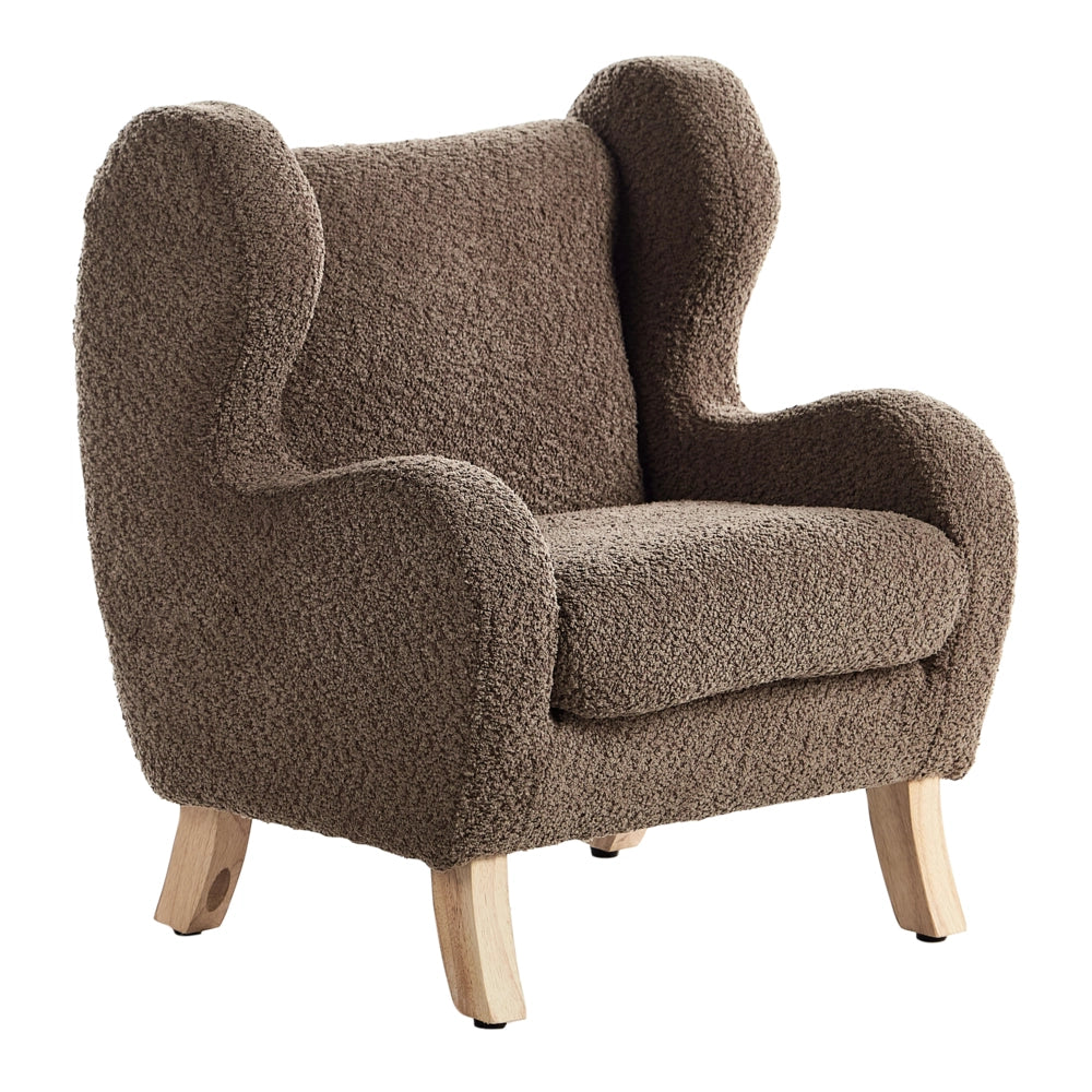 Sedia imbottita in bouclé marrone con braccioli Sedile per bambini Design moderno