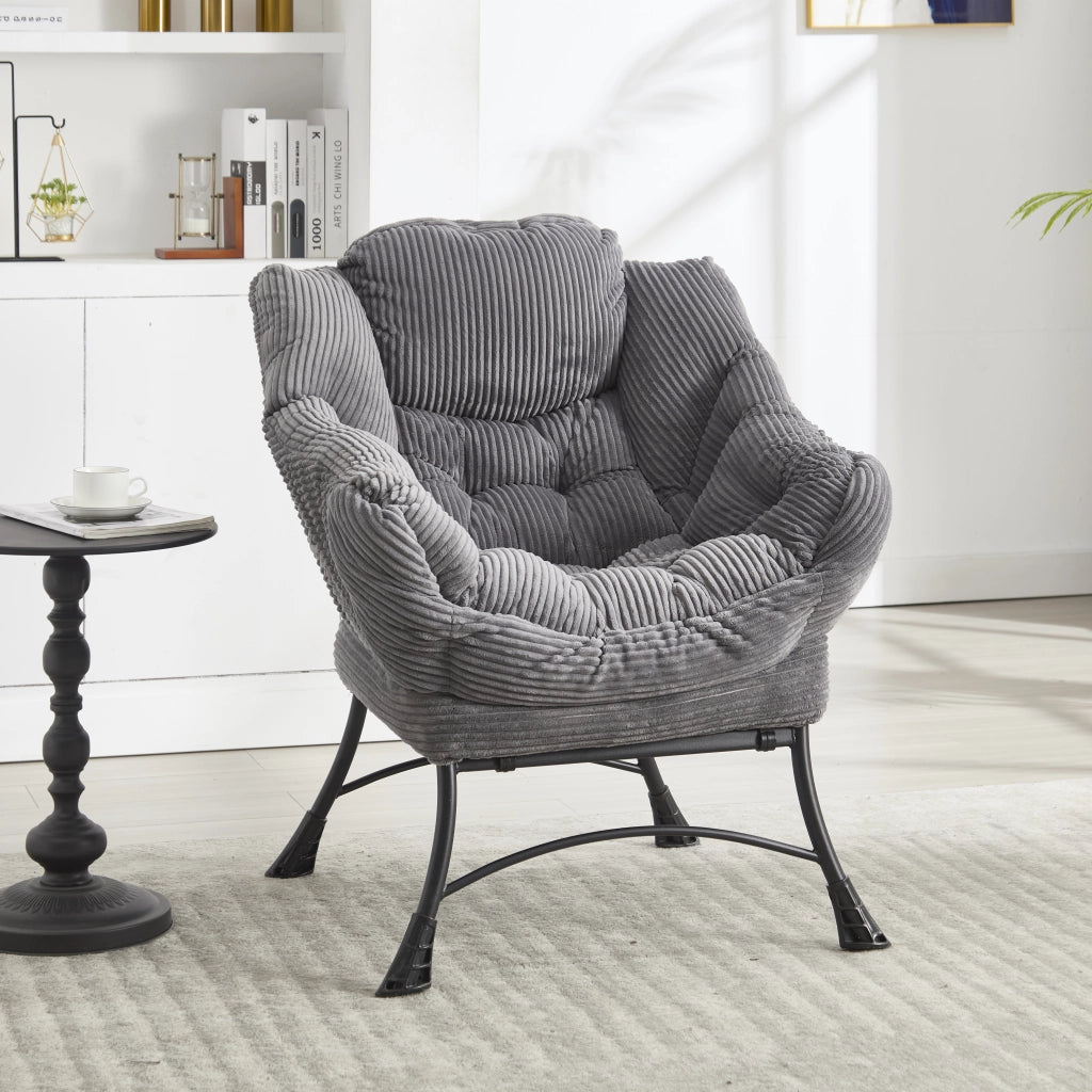 Poltrona con pouf e tasca laterale; seduta lounge ergonomica in acciaio grigio