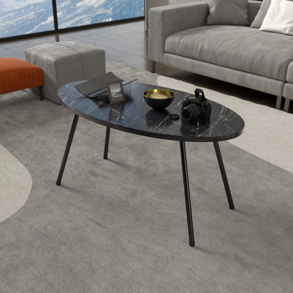 Tavolino Basso da caffè 'Skærbæk' (AxLxP) 43 x 90 x 50 cm Tavolino da Salotto con Piano Ovale Marmo Nero [en.casa]
