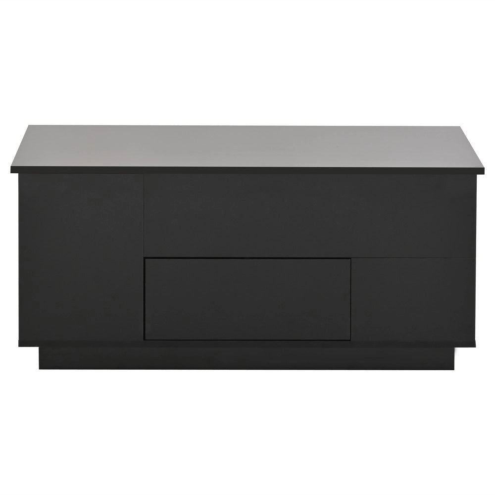 Tavolino da Caff¨¨ 4 in 1 con LED ¨C MINIMAL ¨C Nero, 2 Cassetti, Altezza Regolabile, 100x50x45