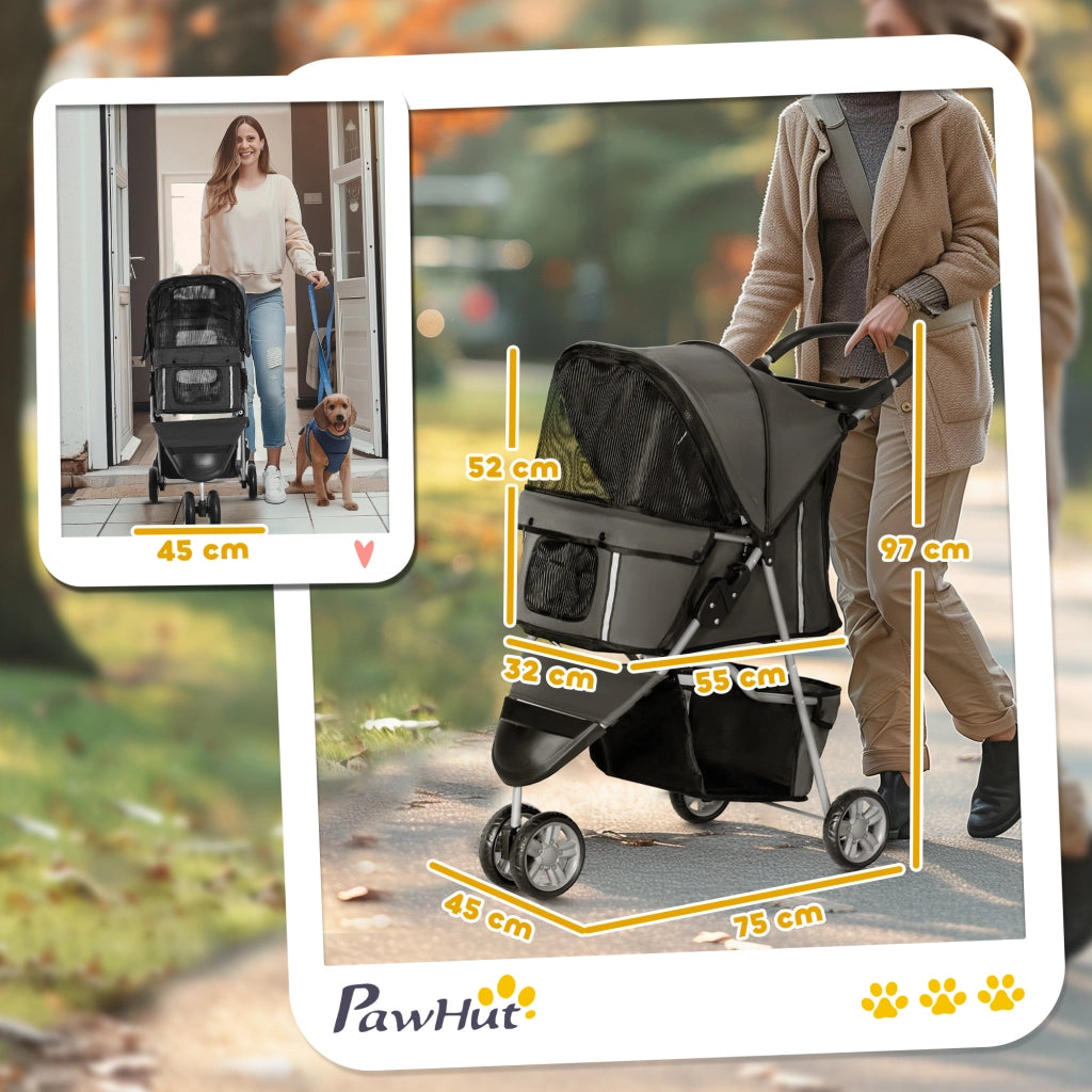 Passeggino per Cani e Gatti Pieghevole ¨C Xylo ¨C fino 10 kg, 75x45x97 cm, Grigio Scuro