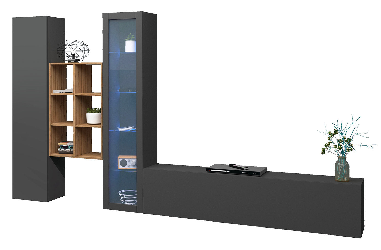 Parete Attrezzata Soggiorno 320x30x180 cm Maruska n°15 Grigio Antracite Opaco