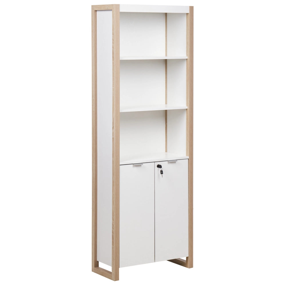 Libreria moderna con scaffali con armadietto legno chiaro bianco stile moderno scandinavo