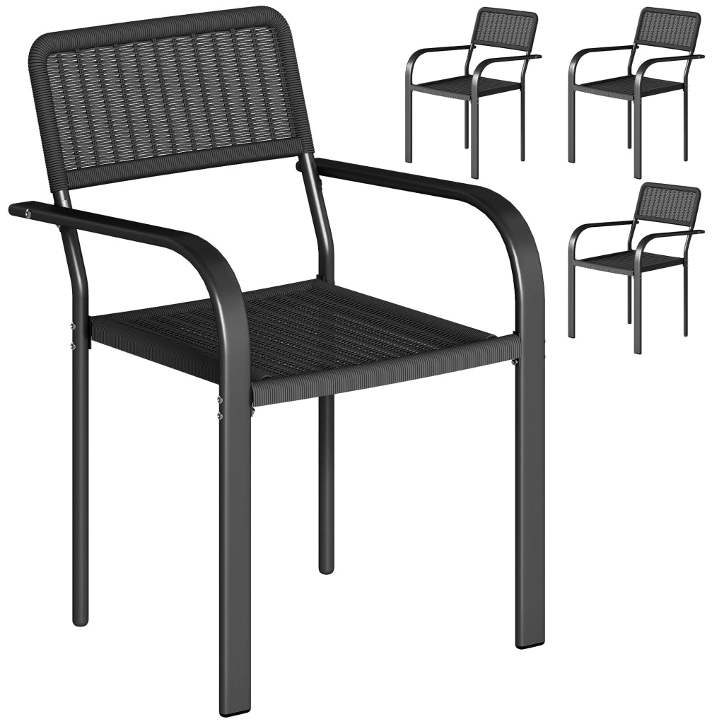 Sedia da pranzo da giardino esterno apilabile con braccioli ¨C zephmum ¨C nero 55x60x83 cm