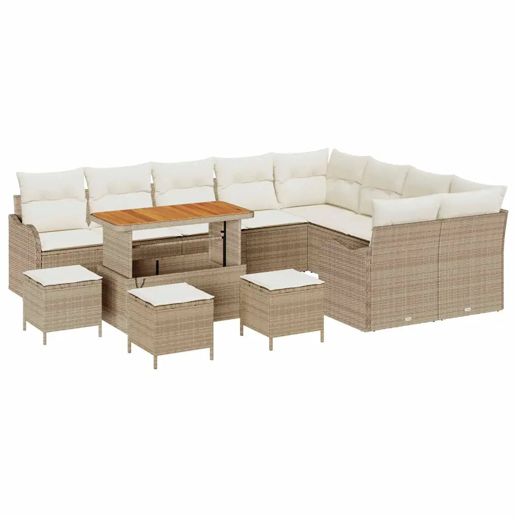 Set Divano da Giardino con cuscino 13 pcs Beige polyrattan