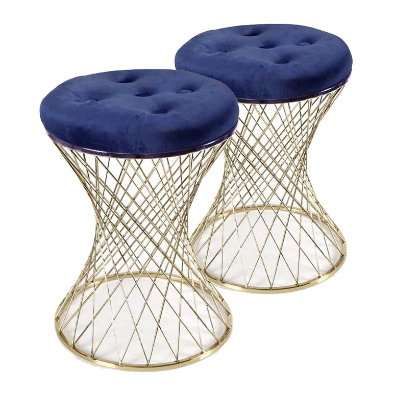 SET 2 SGABELLI LISBONA IN METALLO CON SEDUTA IMBOTTITA Ø 35 X 47 CM BLU