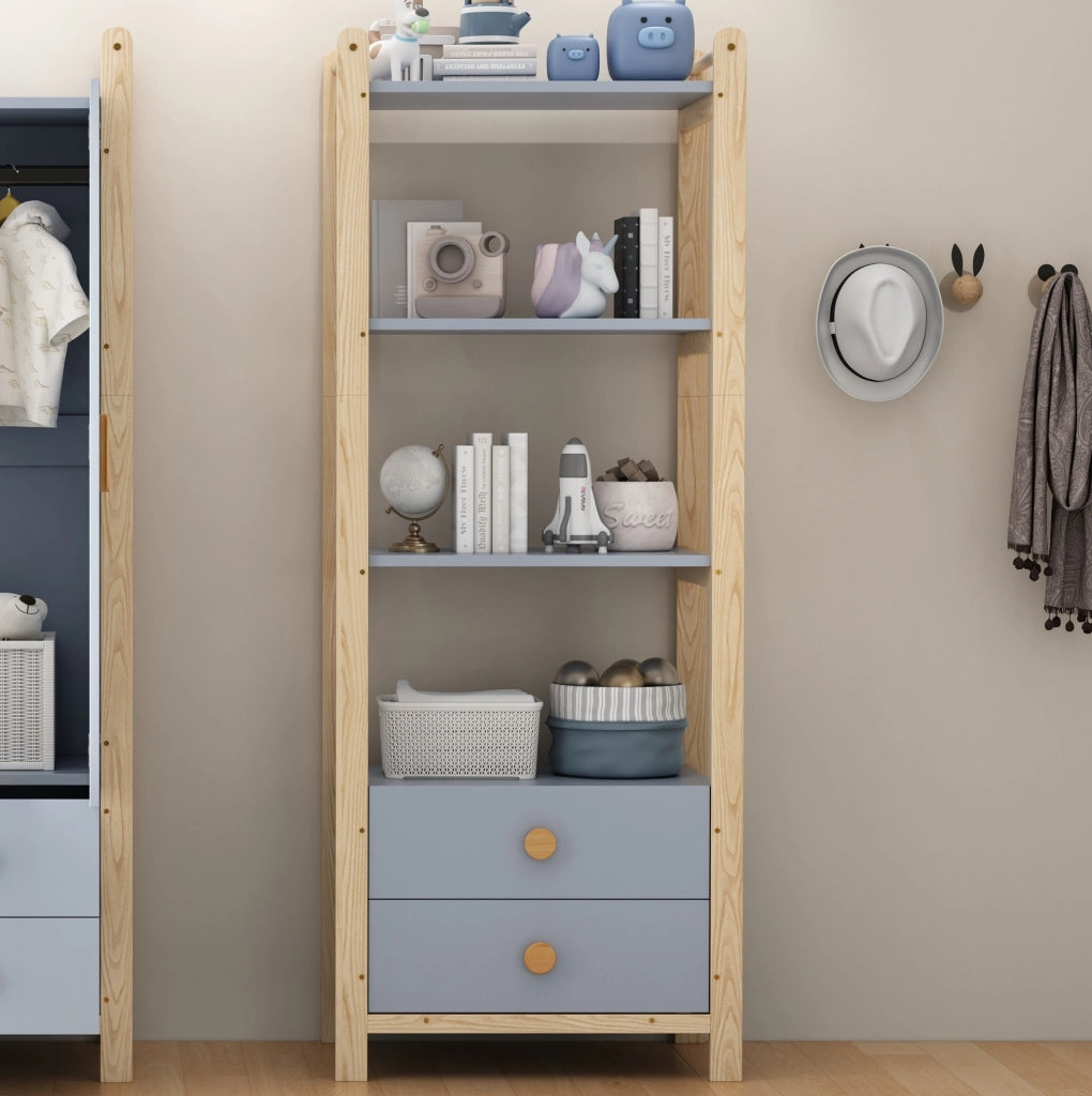 Guardaroba con scaffale blu e naturale in legno, 180,5 cm