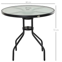 Tavolino da Giardino con Piano in Vetro Temperato e Foro per Ombrellone Acciaio Ф80 x 72 cm Nero