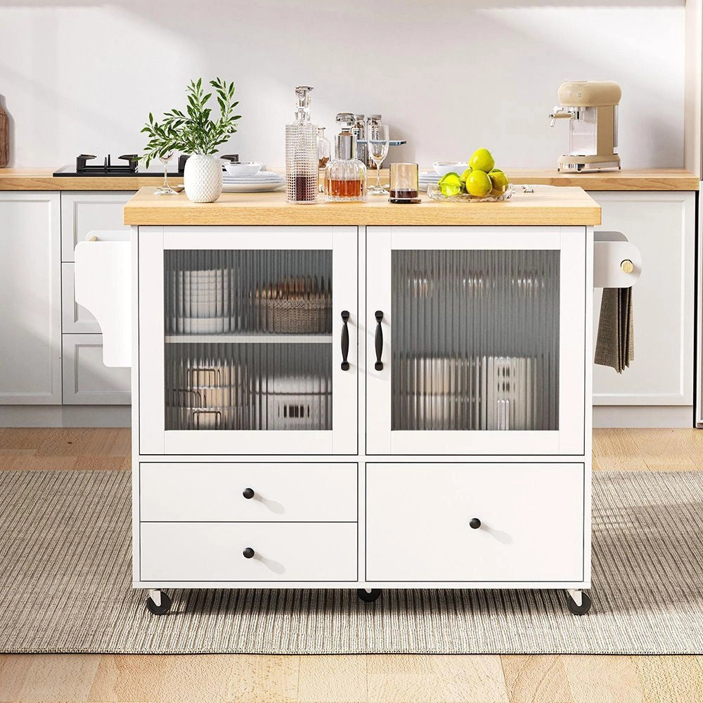 ?lot di cucina mobile con ruote e tavolo allungabile - Xylo - Portabottiglie e spazio di archiviazione, ideale per cucina e sala da pranzo (bianco)