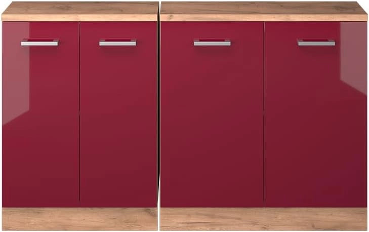 Set di mobili sottotetto Rion, Rosso lucido, 140 cm Set di 2 carcasse armadio profondità 60 cm, adatto per il salvaspazio sotto tetti spioventi