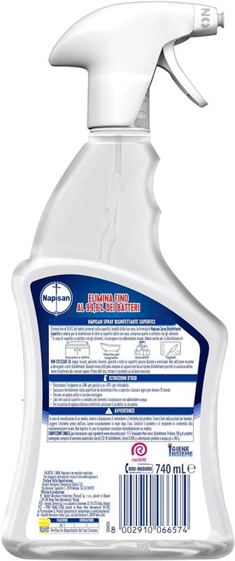 NAPISAN SPRAY 12 PZ DISINFETTANTE CLASSICO SUPERFICI ELIMINA 99,9% BATTERI PER SUPERFICI A CONTATTO CON ALIMENTI 740 ML L'UNO