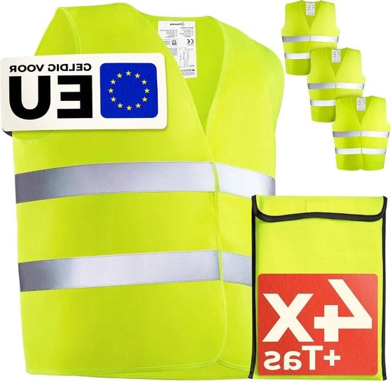 Kit di Protezione Riflettente Alta Visibilità con Tasca - Certificato EN ISO 20471 - Auto Costruzione - Misura Universale - Giallo