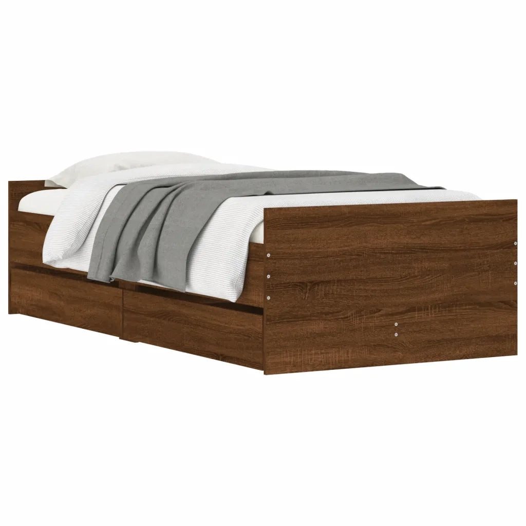 Giroletto con Cassetti-Struttura Letto con contenitore Rovere Marrone 90x190 cm