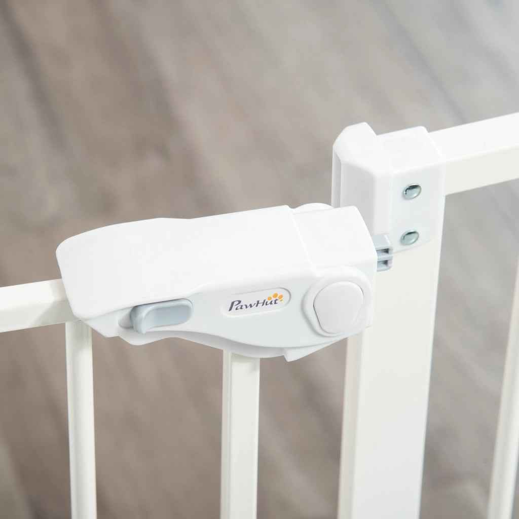 Cancelletto di Sicurezza per Cani con Porta Piccola Montaggio a Pressione Chiusura Automatica 74-80x91,4 cm Bianco