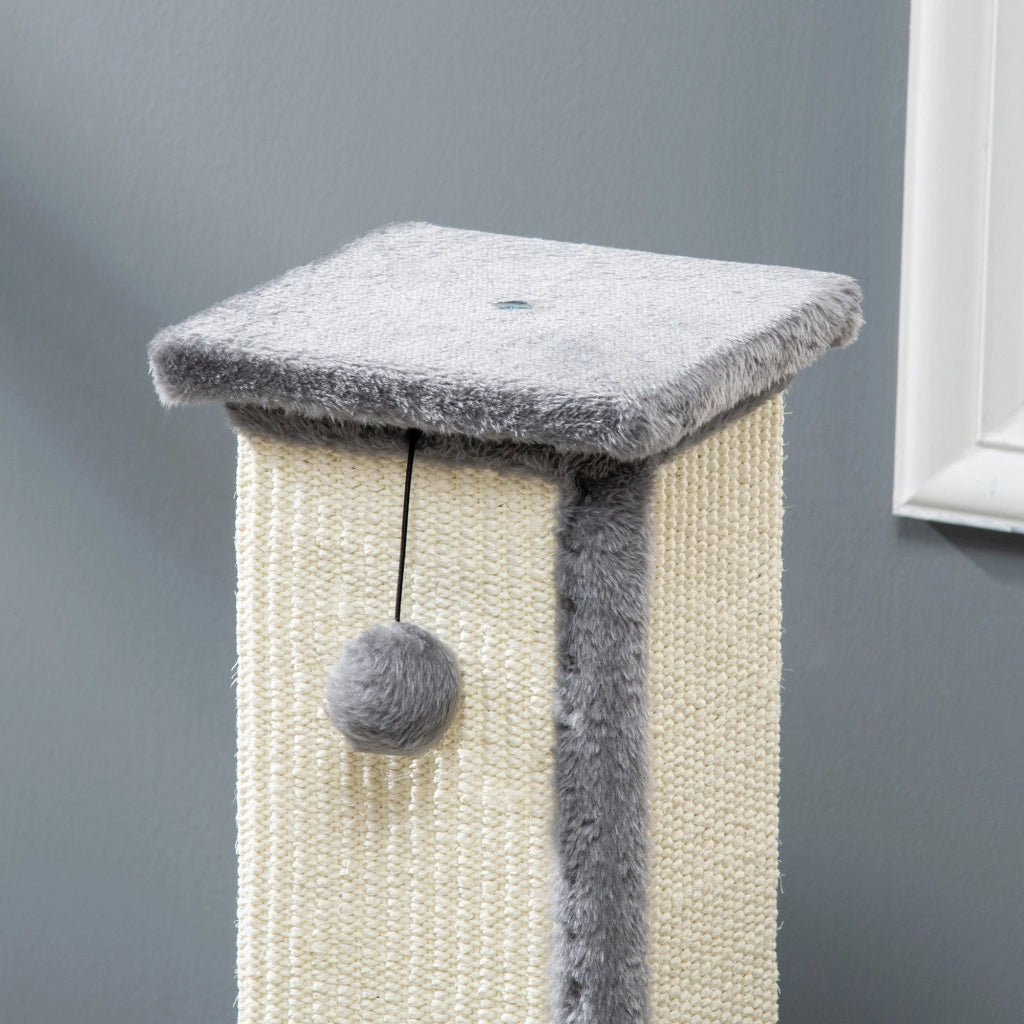 Tiragraffi per Gatti 41x41x81 cm Palo in Sisal e Pallina da Gioco Grigio