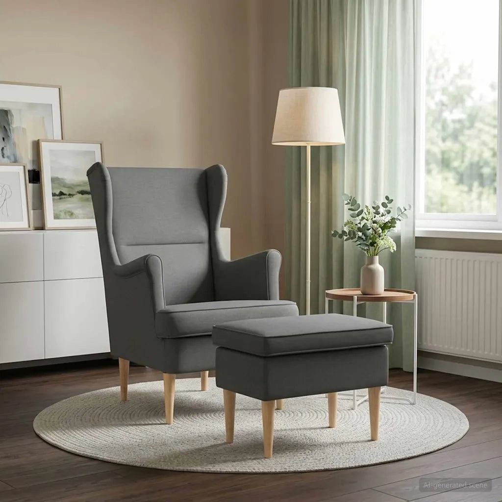 Poltrona con Ottomano 2 pz Grigio Scuro Tessuto 3418802