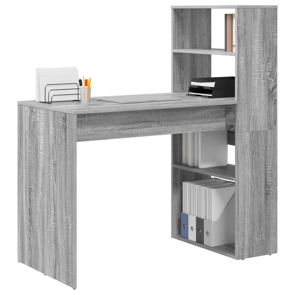Scrivania con Spazio di Archiviazione Grigia Sonoma 113x54x120 cm Legno Ingegnerizzato