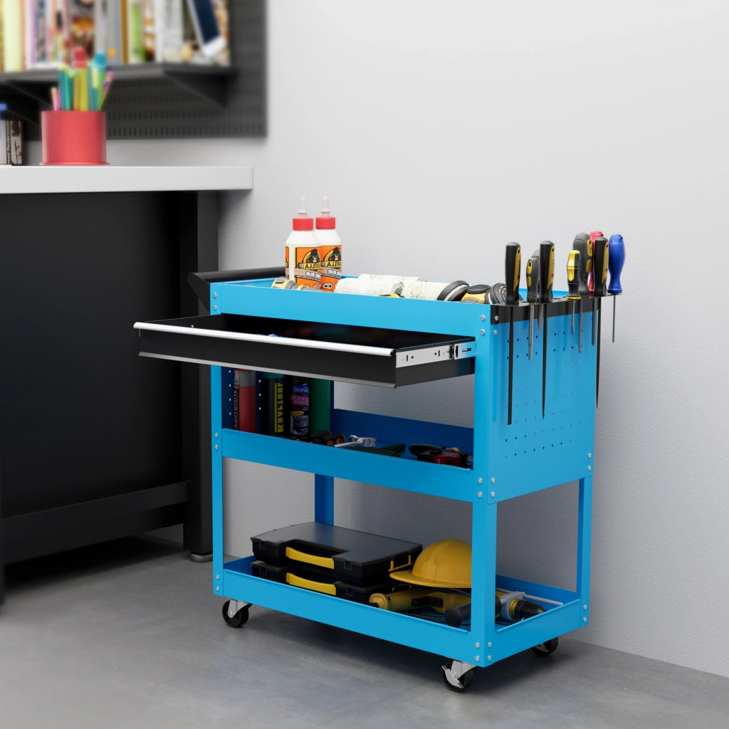 Carrello Porta Attrezzi con Cassetti e Ripiani in Acciaio ¨C zephmum ¨C Blu 82x35x76 cm