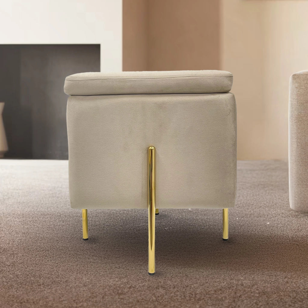 Pouf Contenitore in Velluto con Gambe in Metallo Oro – Poggiapiedi Moderno ed Elegante per Soggiorno, Camera e Ingresso Tortora