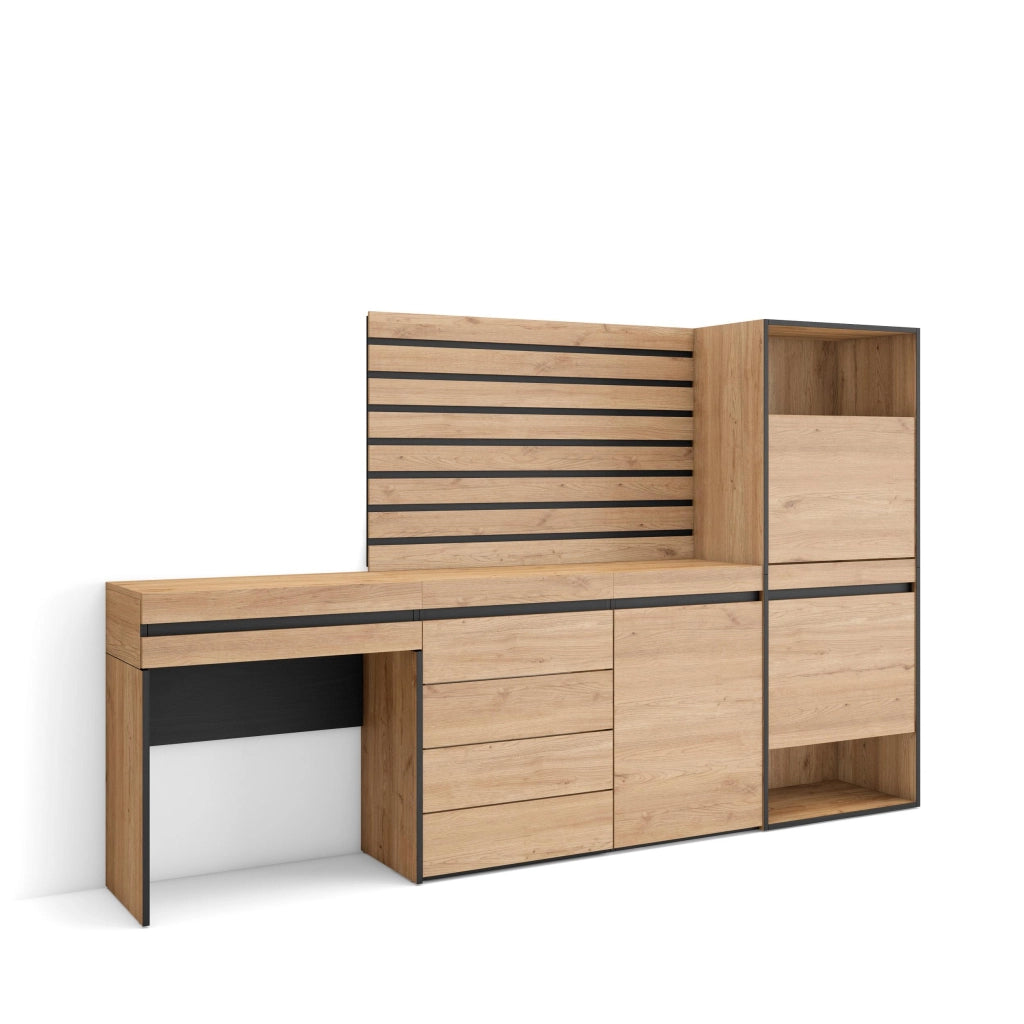 Scarpiera, 237x35x145cm, Camera da letto, Cassettiera, Pannelli Decorativi, Tavolo da toeletta, colore Rovere RF3537