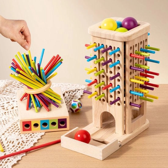 Giocattolo in legno per bambini con bastoncini, tirare bastoncini, riconoscere colori, lanciare palline, giocattolo interattivo per l'educazione precoce - Stile 4