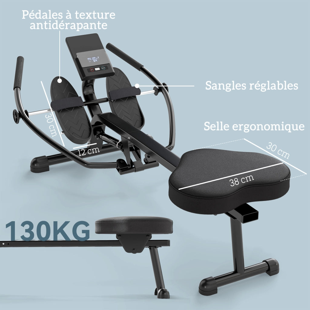 Vogatore Idraulico 12 Livelli ¨C Xylo ¨C Display LCD, Allenamento Cardio Casa, 130kg, Nero