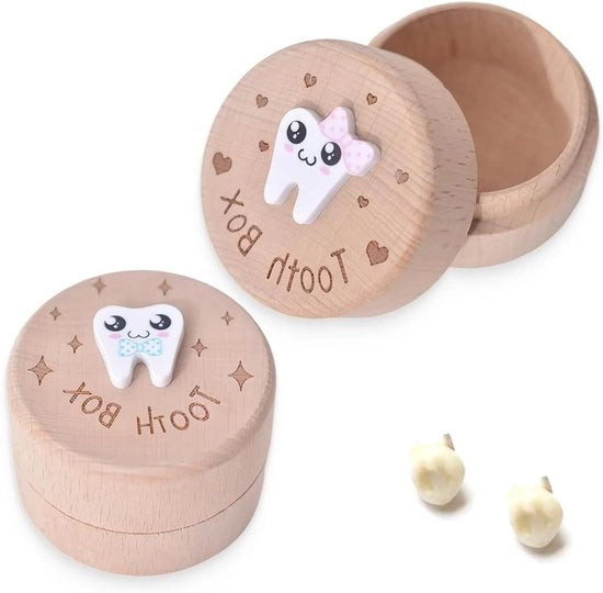 Set di contenitori per denti da latte in legno - 2 pezzi - Duraturo e resistente alla corrosione - Contenitori per denti da latte