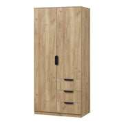 Armadio moderno per camera da letto mobile contenitore senza tempo 1 asta appendiabiti 4 ripiani 3 cassetti MDF 176 x 80 x 52 cm effetto rovere 03_0006370