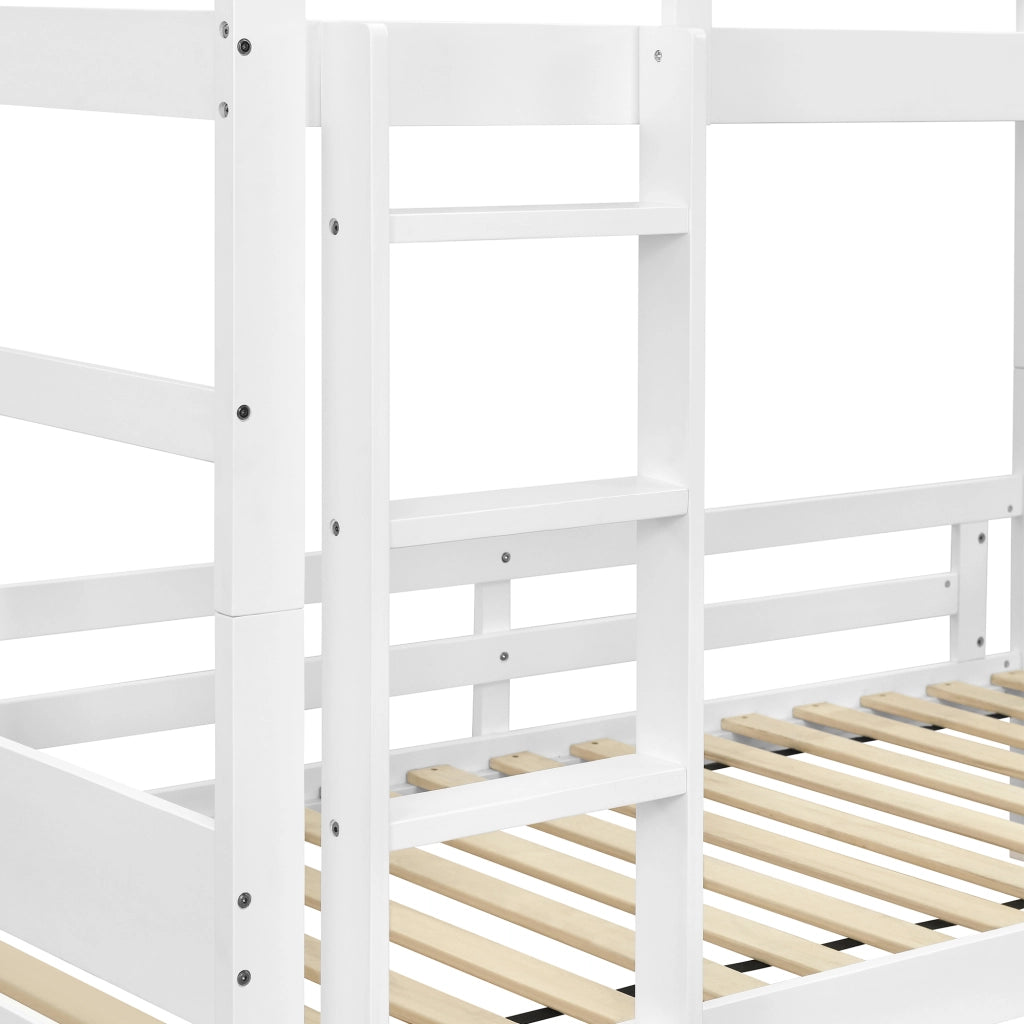DESMIU Letto a castello per bambini 90 × 200 cm 2 posti con scala e sponda di sicurezza, senza materasso, in legno, bianco