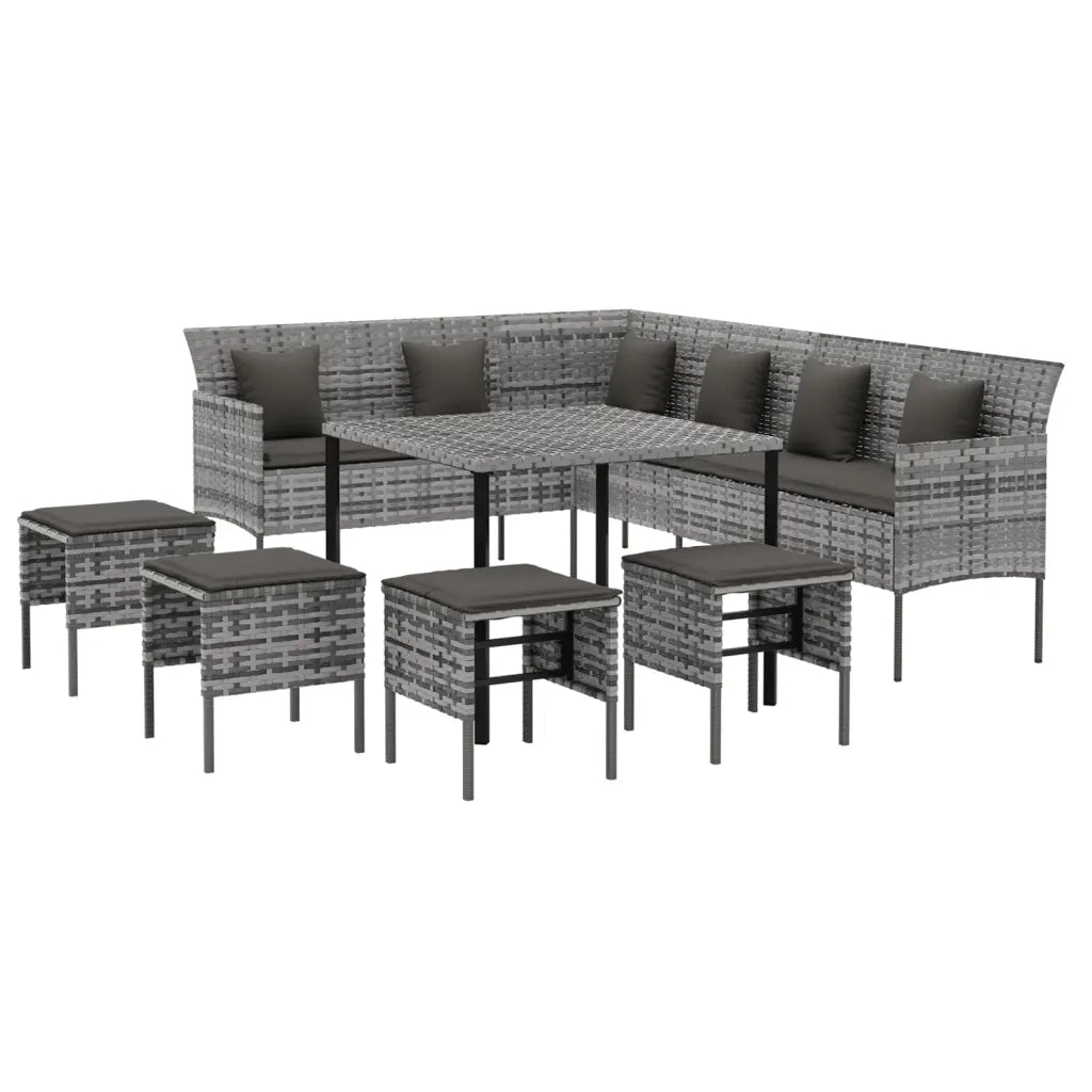 Set da Pranzo da Giardino 6 pz con Cuscini in Polyrattan Grigiocod mxl 124474