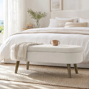 Panca contenitore ovale in chenille beige 110x40x42 cm