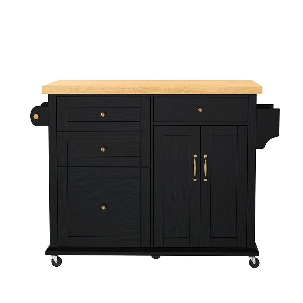 Isola cucina mobile - Xylo - Ruote e tavolo allungabile, nero