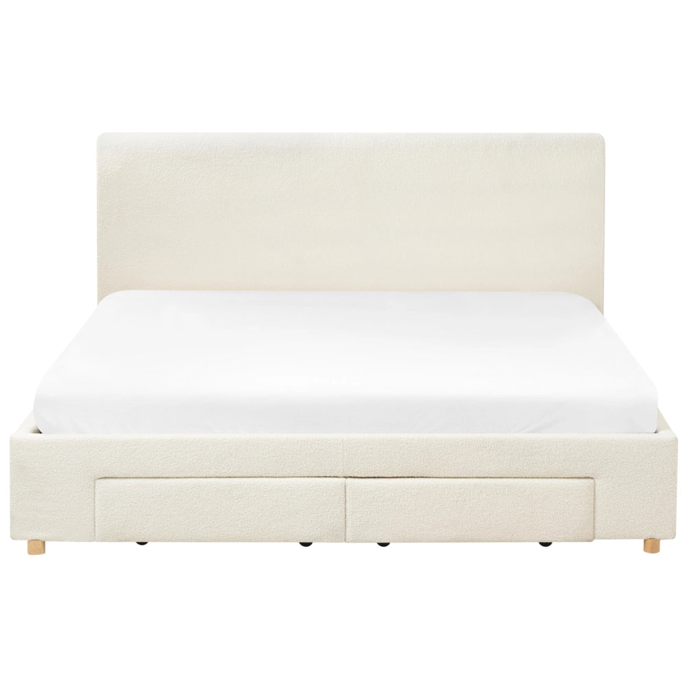 Letto con cassetti in bouclé 180 x 200 cm con rete a doghe design moderno scandinavo bianco crema