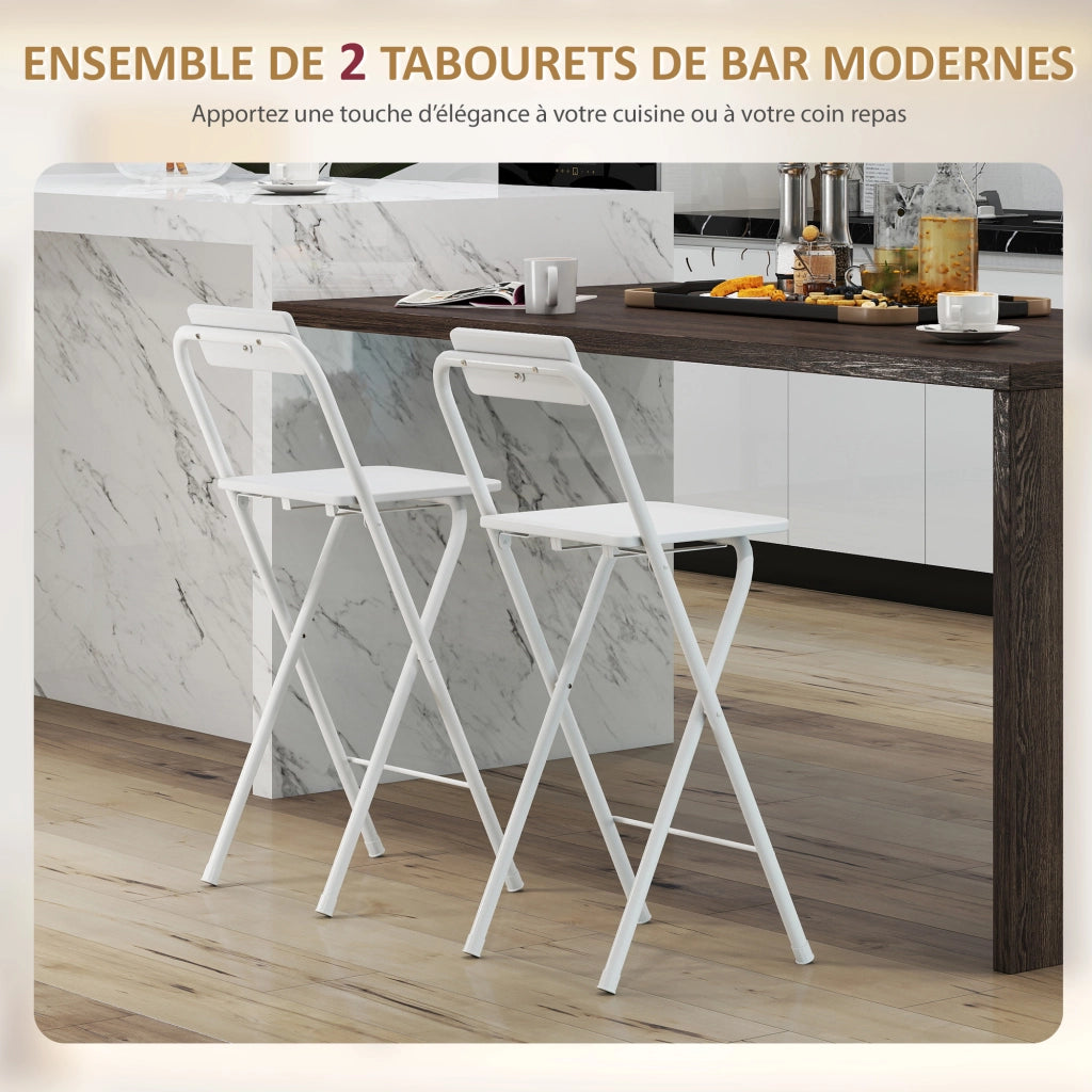 Sgabello da bar pieghevole con schienale e poggiapiedi ¨C zephmum ¨C bianco, struttura metallo, 87 cm