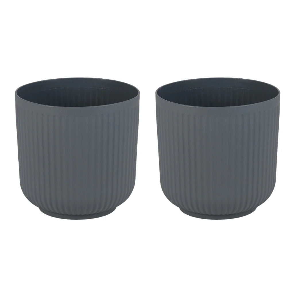 Set di 2 fioriere rotonde 32,5 x 32 cm con moderno sistema di drenaggio in PP grigio 20_0012466