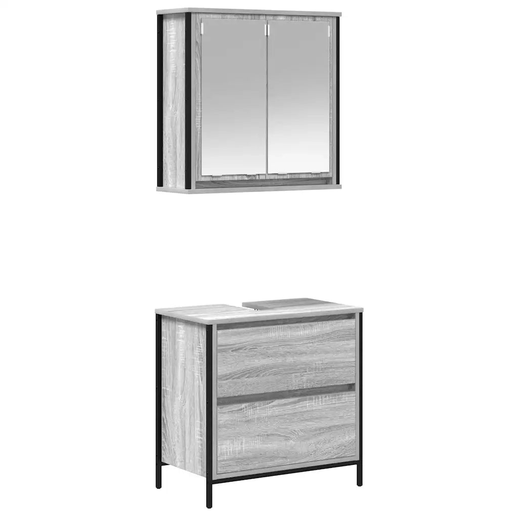 Set Mobili da Bagno 2 pz Grigio Sonoma in Legno Multistrato 3328367