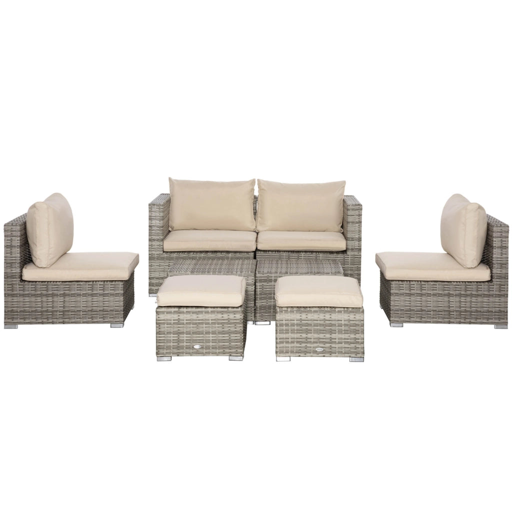 Salotto da Giardino in Rattan PE da 8 Pezzi con Poltrone, Tavolini e Sgabelli, Beige