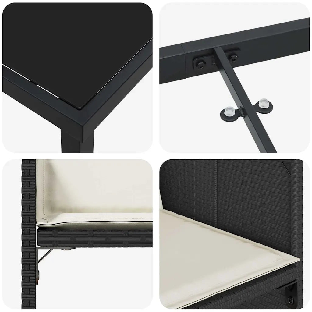 Set da Pranzo per Giardino con cuscino 5 pcs Nero polyrattan 3379974