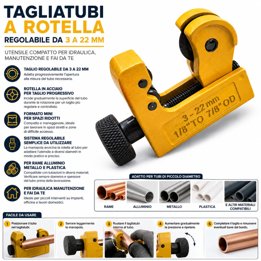 Tagliatubi a Rotella Regolabile 3-22 mm per Rame e Alluminio 270401