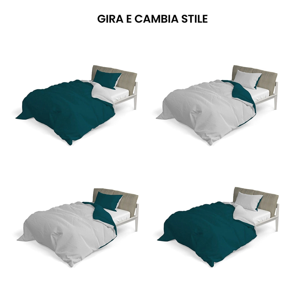 Copripiumino con Sacco e Federe Doubleface Verde Petrolio/Grigio Chiaro Matrimoniale