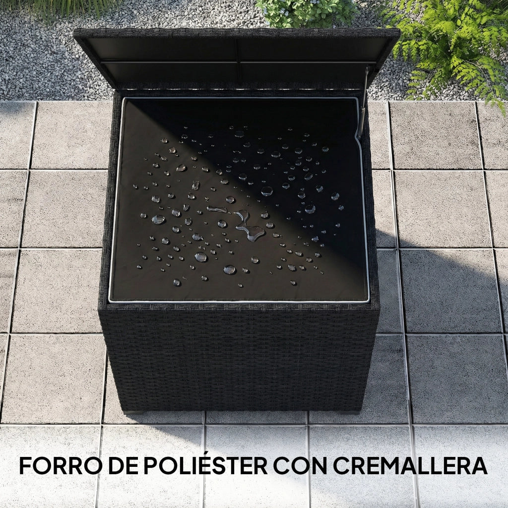 Cassa per Esterno in Rattan da 253L con Cerniera Idraulica ¨C Zephmum ¨C Nero