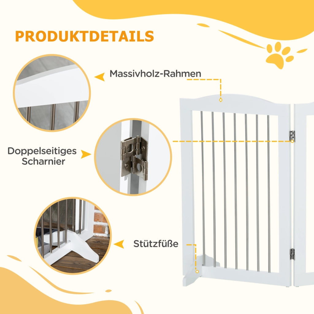 Barriera estensibile a forbice pieghevole per cani in MDF con supporti per porte e scale bianco 154 × 30 × 80 cm