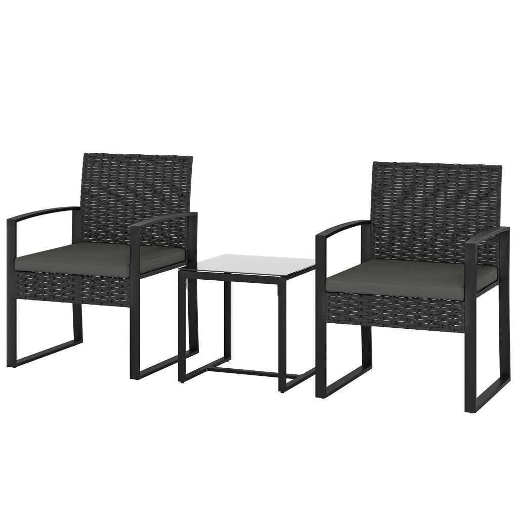 Set Giardino con Tavolo e Sedie ¨C Zephmum ¨C Polyrattan Nero Vetro Temperato
