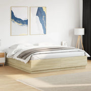 Giroletto Cassetti-Struttura Letto con contenitore Luci LED Sonoma 200x200 cm Legno Multistrato 704367