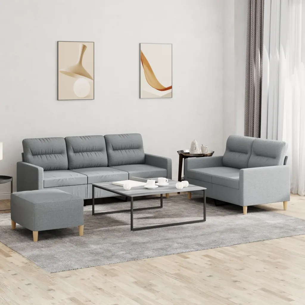 Set di Divani 3 pz con Cuscini Grigio Chiaro in Tessuto 3201608